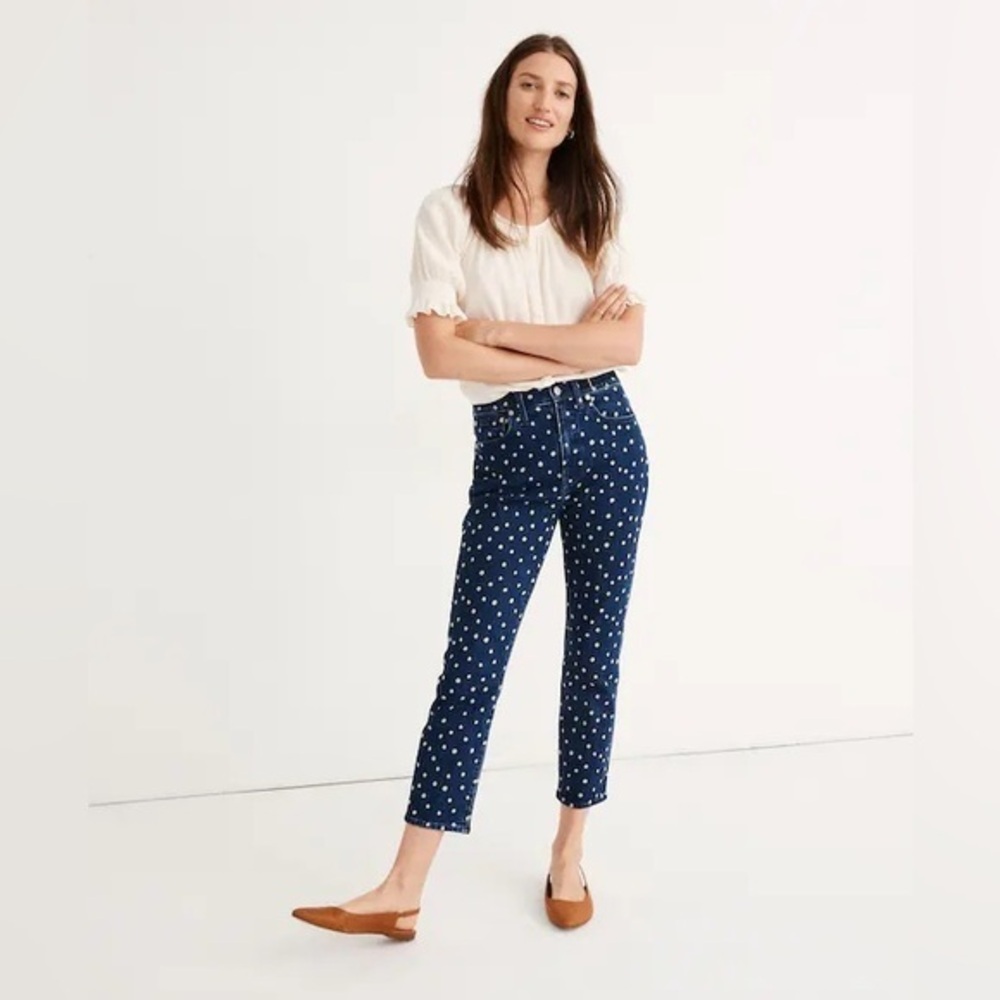 Madewell Navy Polka Dot Boyfriend Jeans